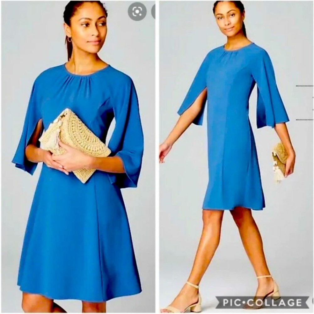 J.Jill X Christian Siriano Blue Split Bell Flutter Sleeve Dress NWT Sz M